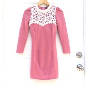 NEW Pink Lace Long Sleeve Bodycon Dress